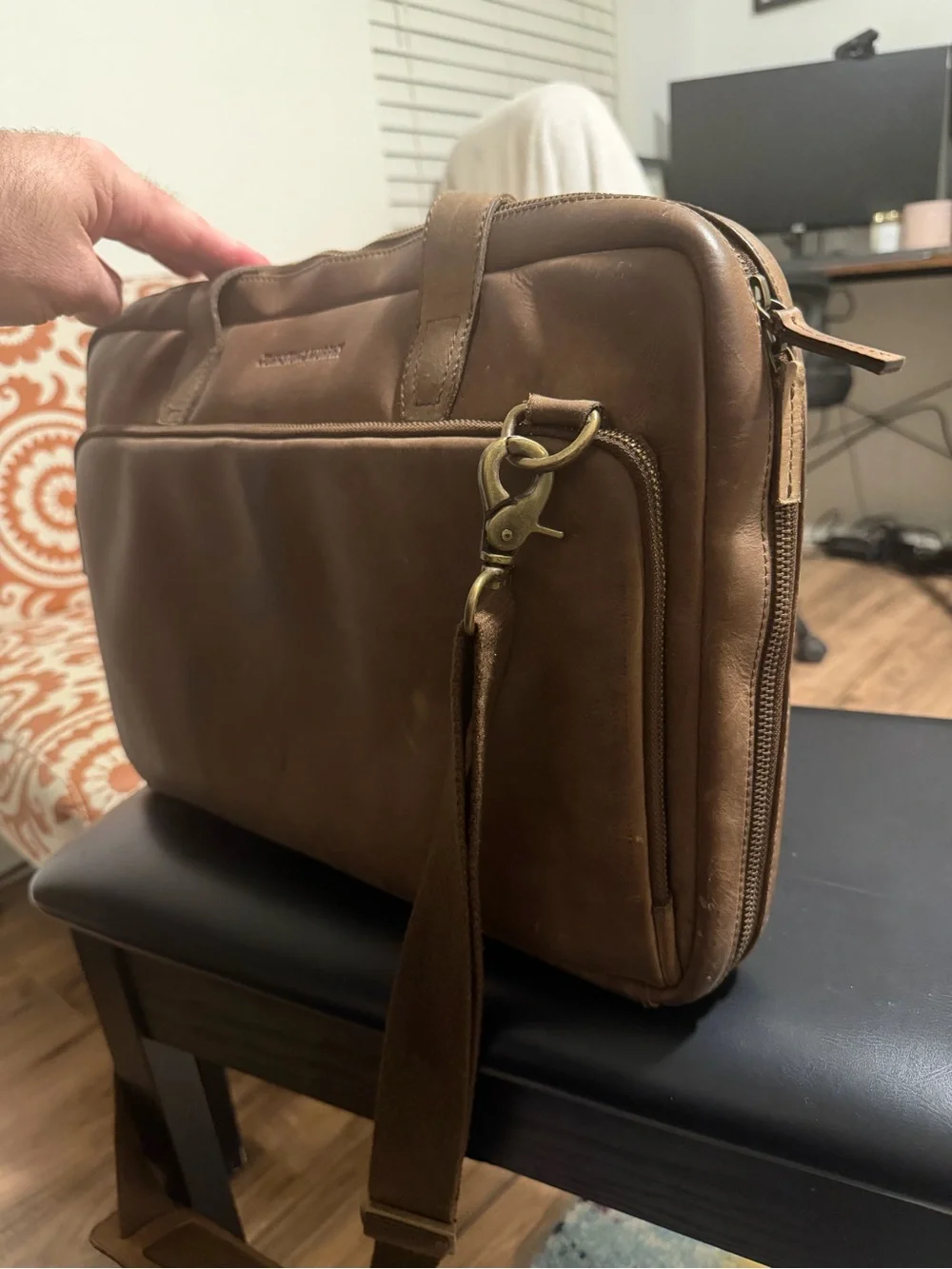 Johnston & Murphy Tan Leather Laptop Messenger Bag